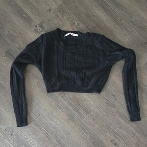 Black Cropped Knit Sweater
